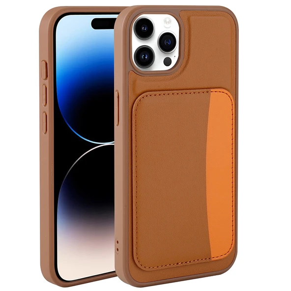 iPhone 15 Pro Max Uyumlu Kartlıklı Süni Deri X-Kart Cüzdan Silikon Kapak ürün görseli 1