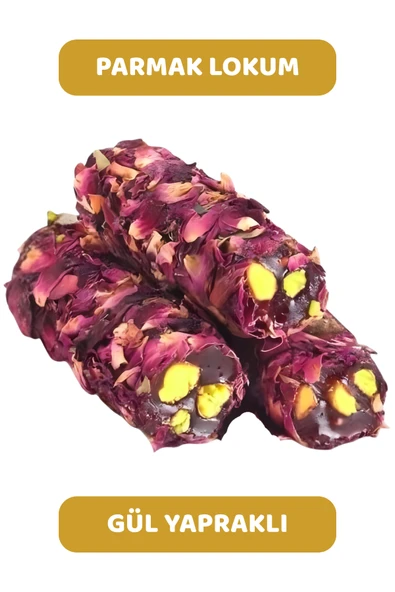 Gül Yaprağı Kaplı Antep Fıstıklı Gül Aromalı Parmak (Fitil) Lokum ürün görseli 1
