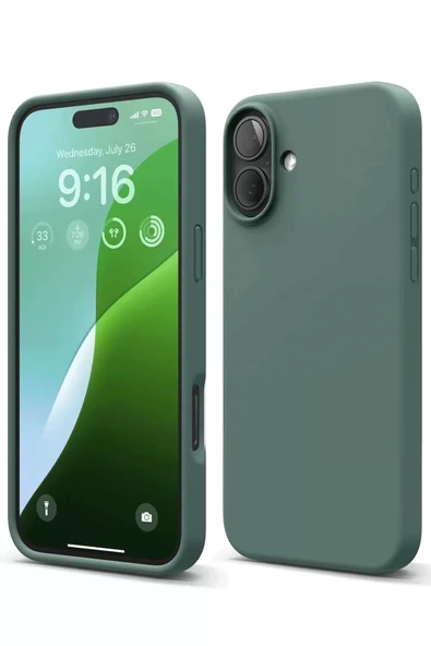 Newface Apple iPhone 16 Plus Kılıf Nano içi Kadife Silikon - Koyu Yeşil ürün görseli 1