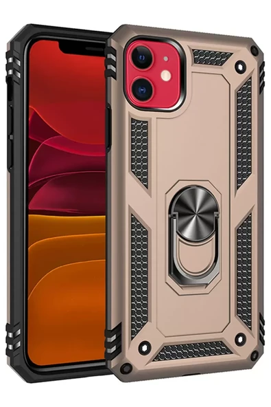 Newface Apple iPhone 11 Kılıf Sofya Yüzüklü Silikon Kapak - Gold ürün görseli 1