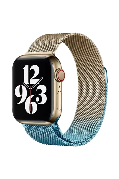 Newface Apple Watch 38mm Metal Mıknatıslı Kordon - Metalik Gold-Mavi ürün görseli 1