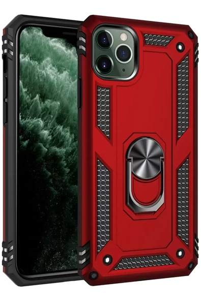 Newface Apple iPhone 11 Pro Kılıf Sofya Yüzüklü Silikon Kapak - Kırmızı ürün görseli 1