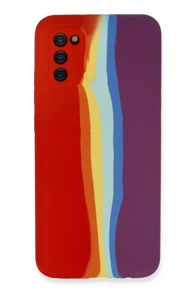 Newface Samsung Galaxy A03S Kılıf Ebruli Lansman Silikon - Kırmızı-Mor ürün görseli 1