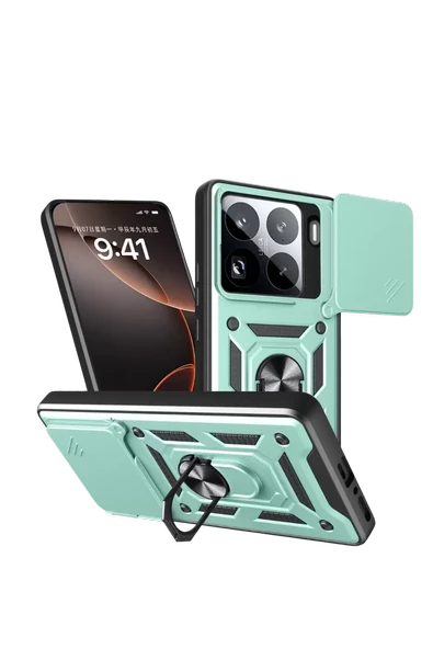Newface Xiaomi Mi 15 Pro Kılıf Pars Lens Yüzüklü Silikon - Yeşil ürün görseli 1