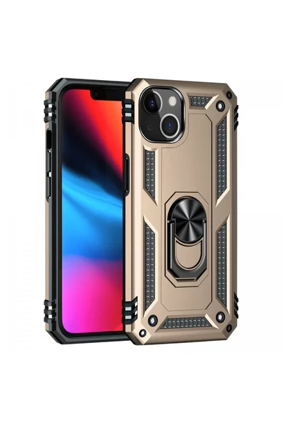 Newface Apple iPhone 14 Plus Kılıf Sofya Yüzüklü Silikon Kapak - Gold ürün görseli 1