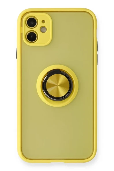 Newface Apple iPhone 11 Kılıf Montreal Yüzüklü Silikon Kapak - Sarı ürün görseli 1