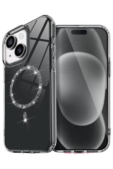 Newface Apple iPhone 15 Plus Live Diamond Magsafe Kapak - Siyah ürün görseli 1