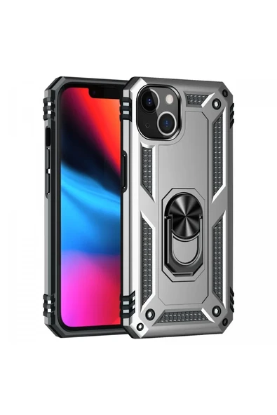 Newface Apple iPhone 14 Plus Kılıf Sofya Yüzüklü Silikon Kapak - Gümüş ürün görseli 1