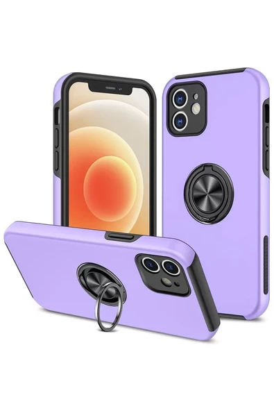 Newface Apple iPhone 12 Kılıf Elit Yüzüklü Kapak - Mor ürün görseli 1