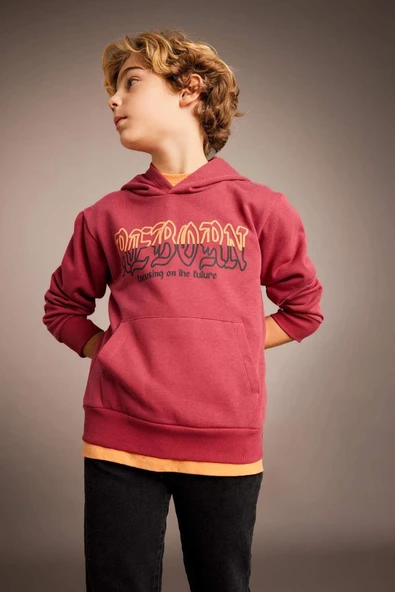 Defacto Erkek Çocuk Baskılı Kapüşonlu Kalın Sweatshirt B6312A823CW ürün görseli 1