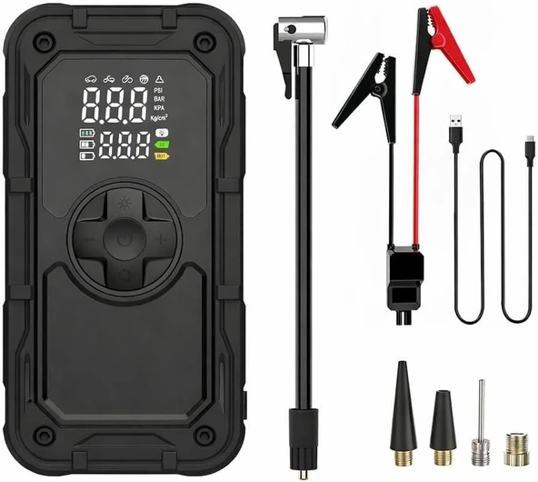 AEM Akü Şoklama Takviye Cihazı + Lastik Şişirme Kompresörü Taşınabilir 4+1  Jump Starter 8000mah ürün görseli 1