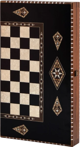 King Tavla Geniş Siyah Masif Ahşap Çerçeve 52 x 30 x 8 cm 30 Parça Oyun Seti ürün görseli 1