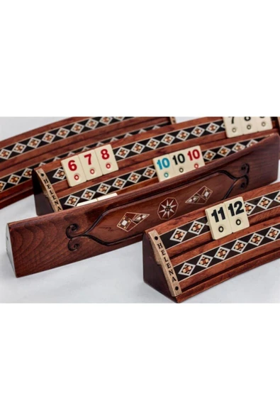 Helena Wood Art Ahşap Mozaik Işlemeli Oval Okey ceviz ürün görseli 1