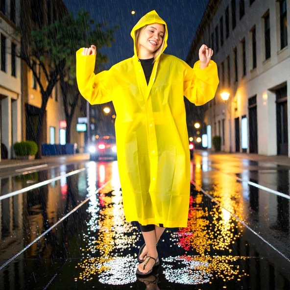 1 ADET YÜKSEK KALİTE SARI YAĞMURLUK KIZ ERKEK YAĞMURLUK ŞAPKALI ÇITÇITLI YAĞMURLUK UNISEX RAIN COAT ürün görseli 1