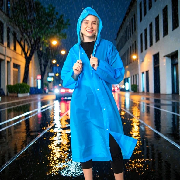 1 ADET YÜKSEK KALİTE MAVİ YAĞMURLUK KIZ ERKEK YAĞMURLUK ŞAPKALI ÇITÇITLI YAĞMURLUK UNISEX RAIN COAT ürün görseli 1