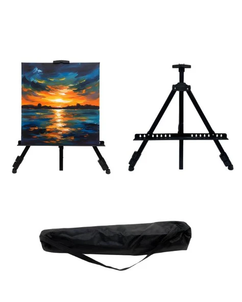 Temel Katlanabilir Metal Tripod Şövale - Ayarlanabilir, Taşıma Çantalı, Siyah ürün görseli 1