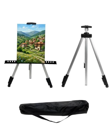 Temel Katlanabilir Alüminyum Tripod Şövale - Ayarlanabilir, Ultra Hafif, Taşıma Çantalı, Gümüş ürün görseli 1