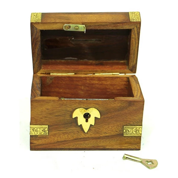 Ahşap Kilitli Sandık Kumbara 10cm - Resim 4