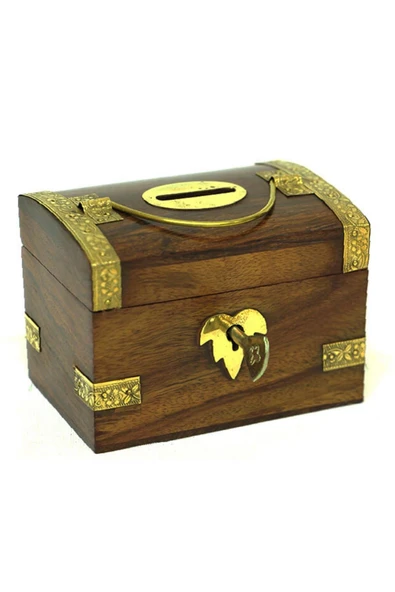 Ahşap Kilitli Sandık Kumbara 10cm - Resim 5