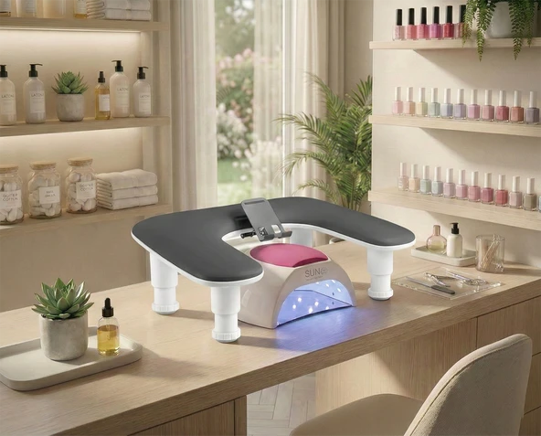 Oval U Tipi Telefon Standlı Ergonomik Manikür Sehpası Siyah Manikür Kol Desteği U2B ürün görseli 1
