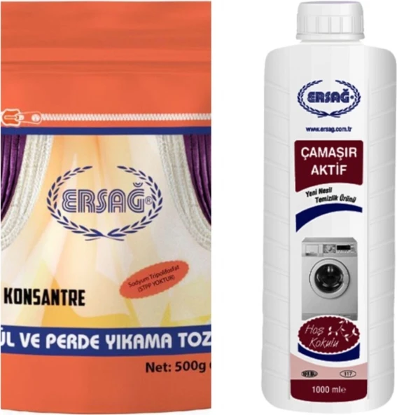 Ersağ Tül Perde Yıkama Tozu & Çamaşır Aktif Sıvısı 500GR+1000ML ürün görseli 1