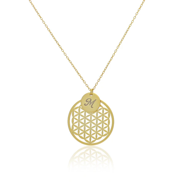 Yaşam Çiçeği Harfli Disk Kolye 925 Ayar Gümüş Kişiye Özel Minimal Kadın Kolye Gold Rose Gold Silver Seçenekli ürün görseli 1