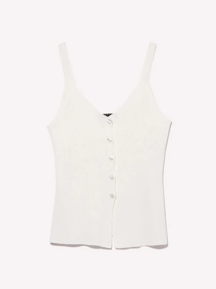 Sisley   %100 Viskoz Önü Düğmeli V Yaka Slim Fit Bluz Kadın Krem Bluz - 325P1084MH00G ürün görseli 1