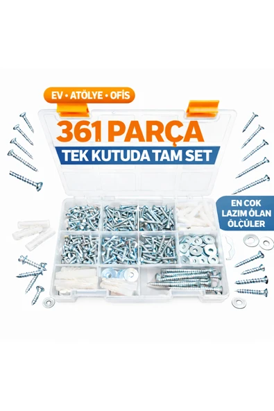 Civtex 361 Parça Sunta Vidası ve Matkap Uçlu Vida Seti – Organizer Kutulu ürün görseli 1