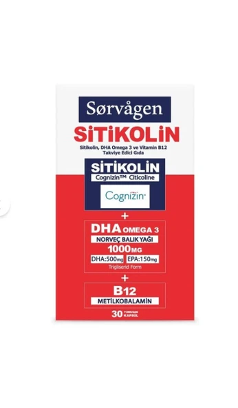Sorvagen Sitikolin DHA Omega 3 ve B12 30 Kapsül ürün görseli 1