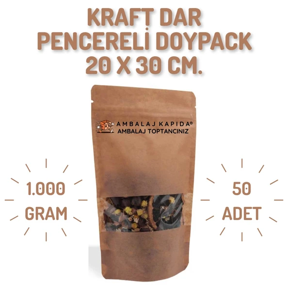 20x30 cm. Kraft Dar Pencereli Doypack - 50 Adet ürün görseli 1