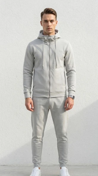 Erkek Pike Eşofman Takımı Slim Fit Kapüşonlu Fermuarlı Günlük Spor Set ürün görseli 1
