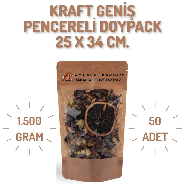 25x34 cm. Kraft Geniş Pencereli Doypack - 50 Adet ürün görseli 1