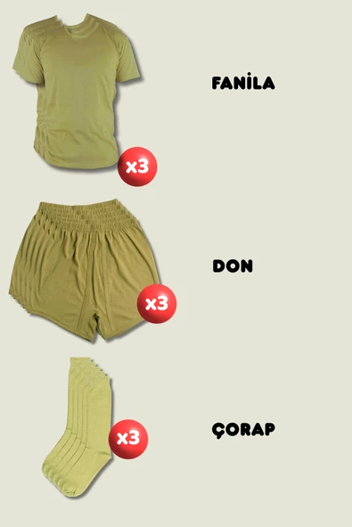 3'lü Askerlik Seti Fanila Don Çorap - Temel ve Bedelli Askerlik Malzemeleri ürün görseli 1