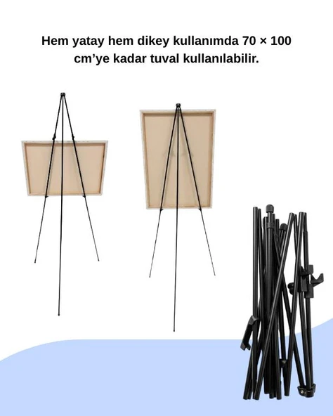 Temel Katlanabilir Metal Sergi ve Tuval Şövalesi Siyah - Resim 6
