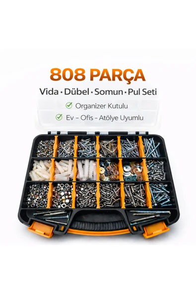 Civtex 808 Parça Vida Seti Dübel Somun Pul Ev Ofis Organizer ürün görseli 1