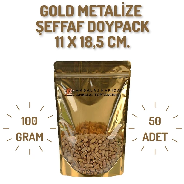 11x18,5 Gold Şeffaf Metalize Doypack - 50 Adet ürün görseli 1