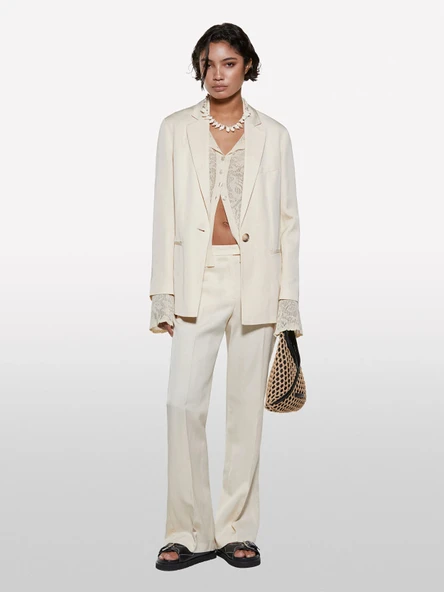 Sisley   Keten Karışımlı Bağlamalı Oversize Blazer Ceket Kadın Şampanya Ceket - 325P2G1WLW031 ürün görseli 1