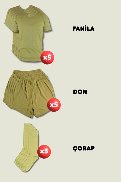 5'li Askerlik Seti Fanila Don Çorap - Temel ve Bedelli Askerlik Malzemeleri ürün görseli 1