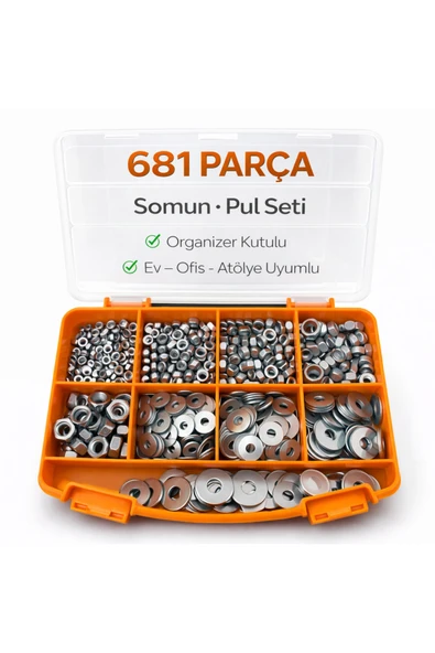 Civtex 681 Parça 9 Çeşit Somun ve Pul Seti – DIN 934, Organizer Kutulu ürün görseli 1