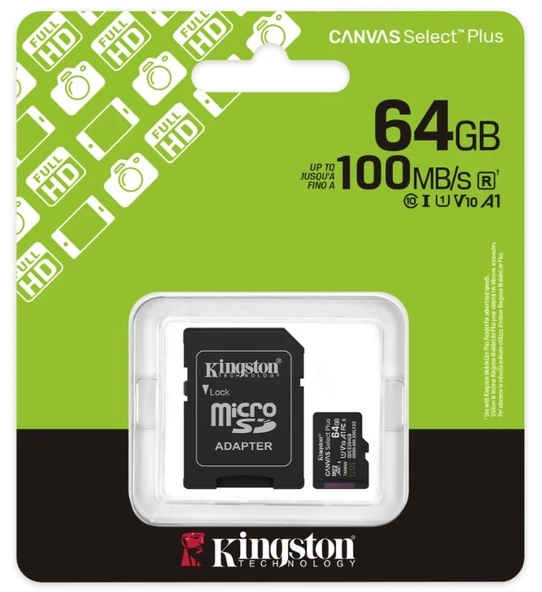 KINGSTON CANVAS SELECT PLUS GEN3 64 GB MICRO SDXC UHS-I 100MB/S SDCS3/64GB ürün görseli 1