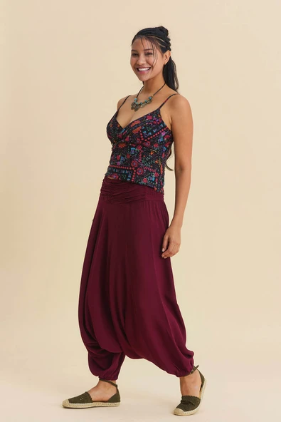 Drape Detay Beli Lastikli Şalvar Pantolon - Resim 3