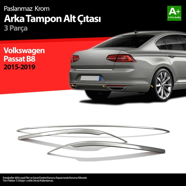 VW Passat B8.5 Krom Arka Tampon Alt Çıtası 3 Parça 2019 2020 2021 2022 2023 ürün görseli 1