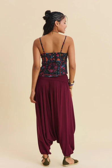Drape Detay Beli Lastikli Şalvar Pantolon - Resim 4