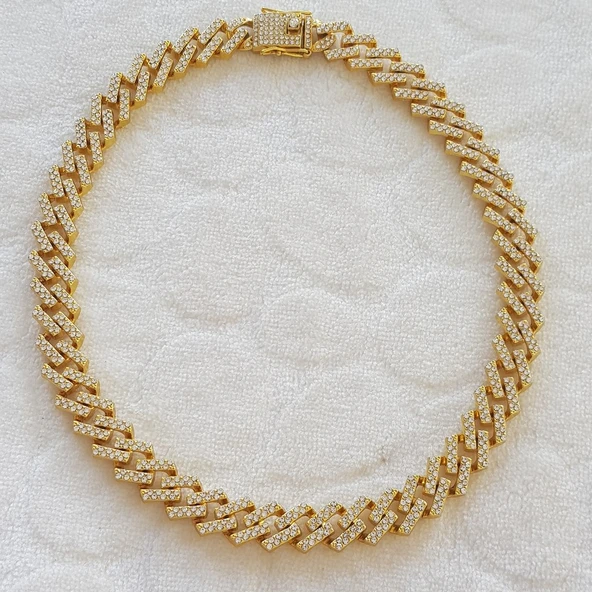 1,2 cm Taşlı Cuban Gold Zincir Unisex ürün görseli 1