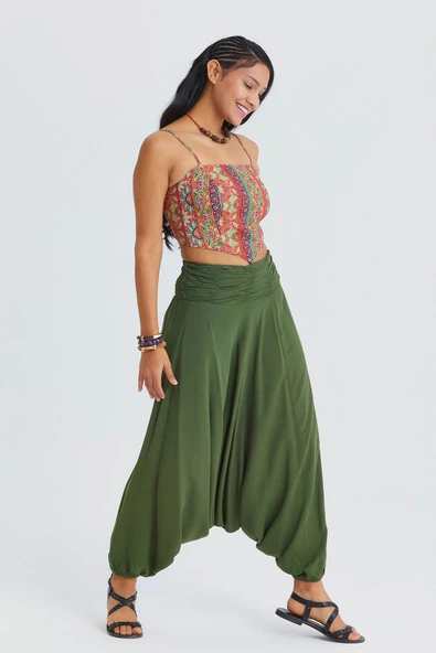 Drape Detay Beli Lastikli Şalvar Pantolon - Resim 3