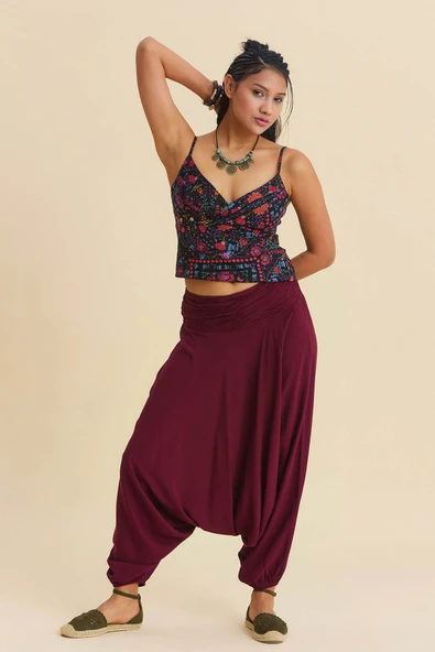 Drape Detay Beli Lastikli Şalvar Pantolon - Resim 7