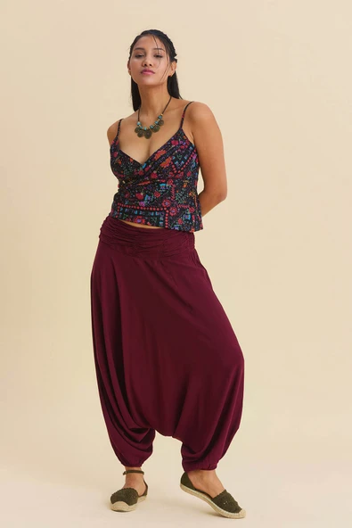 Drape Detay Beli Lastikli Şalvar Pantolon - Resim 6