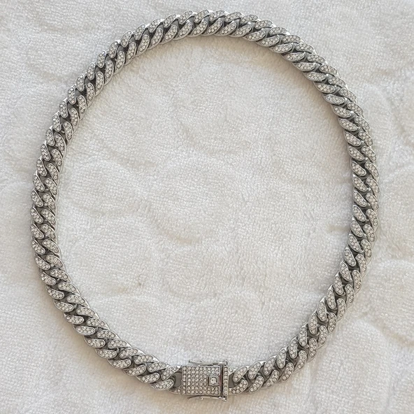 1,2 cm Taşlı Cuban Zincir Unisex ürün görseli 1