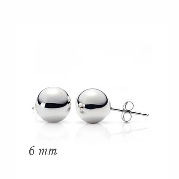 925 Ayar Gümüş Top Küpe - 6 mm - Resim 2