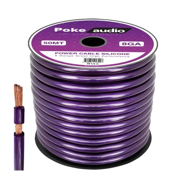 Poke Pk-1410 8Ga 50 Metre Silikon İzoleli Profesyonel Oto Amfi Güç Kab ürün görseli 1